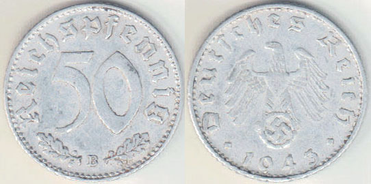 1943 B Germany 50 Pfennig A001053.